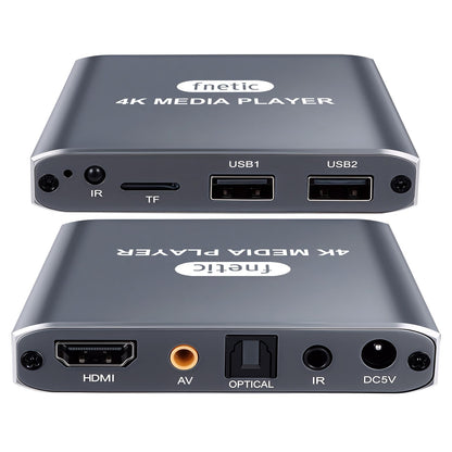4K HD Digital Media Player, TV MP4 Video Player for USB Drive/Micro SD Card, Digital Signage, Auto Playback, H.265/HEVC, Optical/HDMI/AV Output, Grey