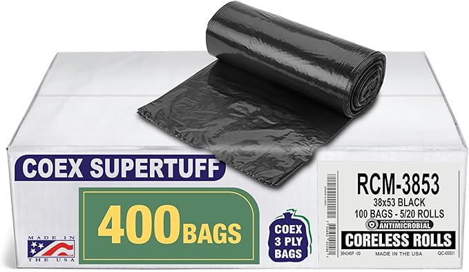 Aluf Plastics - 3 Ply Trash Bags, 44 Gallon, 1.25 Mil