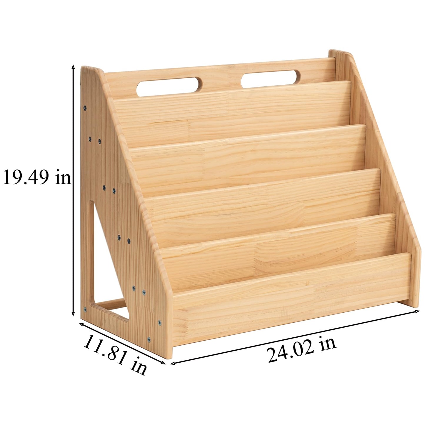 5 Tier Pine Wood Bookshelf Book Holder Wooden Kid's Book Rack Natural for Kids Room Study Room Play Room Books Magazines Storage Organizer