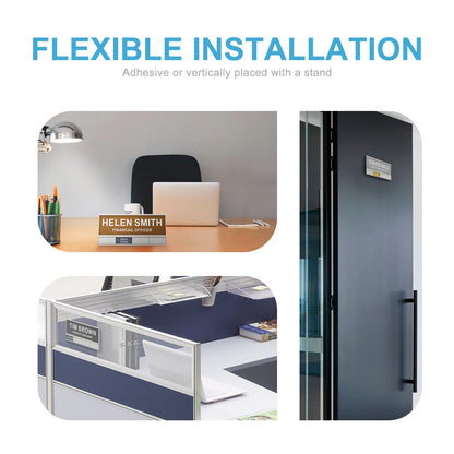 2-IN-1 Aluminum Name Plate For Desk/Doors/Cubicle Wall, With 4 Status Options, Combination Of Office Door Signs And Name Plate, Free To DIY The Printing Content (Silver)