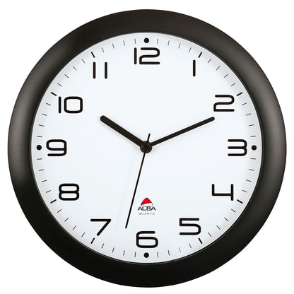 ALBA 12" Black Silent Wall Clock, Quartz Mechanism, Black (HORNEWN)