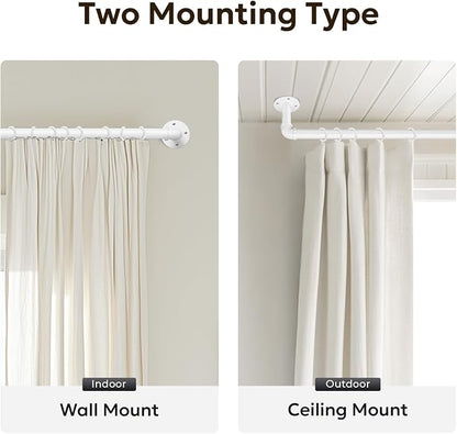 Zeerobee Curtain Rods for Windows 32 to 72, 1 Inch Industrial Wrap Around White Curtain Rod, Indoor/Outdoor Room Divider Adjustable Drapery Pole, 32"-72"