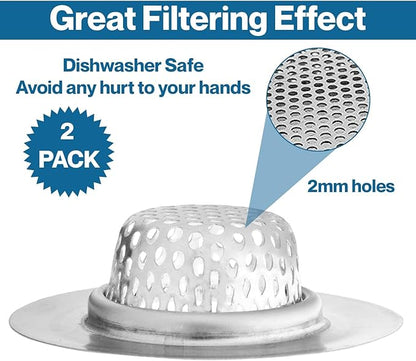 2-Pack Kitchen & Bathroom Sink Drain Strainers I 2.25 Inch Bathroom Drain Hair