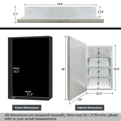 FOMAYKO 24"x36" Retro Beaded Medicine Cabinet with Beveled Mirror - Wooden Frame, Recessed & Surface Mount Bathroom Storage Cabinet