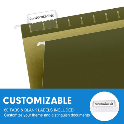 Extra Capacity Hanging File Folders, RAZCC 60 Pack Letter Size Reinforced Hanging Folders with Heavy Duty 3 Inch Expansion for Bulky Files, Filing Cabinet, Adjustable Tabs, Green