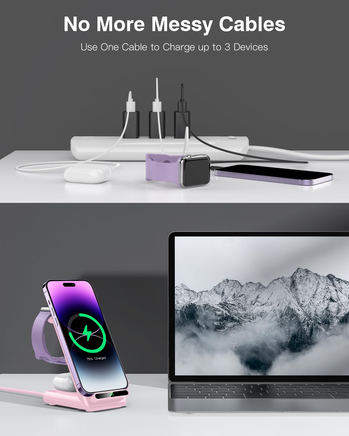 Wireless Charging Station,3 in 1 Charging Stand Made for Apple Watch Ultra 11 10 9 8 7 6 SE 5 4 3,Fast Wireless Charger Made for iPhone 17/Air/16/15/14/13/12,for AirPods Pro(with Adapter) (Black)