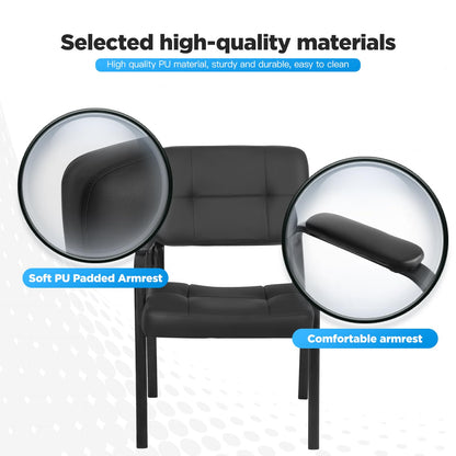 FDW Office Guest Chair Reception Chair Waiting Room Chairs with Padded Armrest PU Leather for Home Office Reception Meeting Room Chair Lobby No Wheels, Black