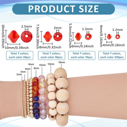 PH PandaHall 2310pcs Crystal Beads for Jewelry Making 4mm 6mm 8mm 10mm Acrylic Faceted Bicone Beads Transparent Loose Bead for Bracelet Necklace Earring Jewelry Making and DIY Craft, 7 Colors