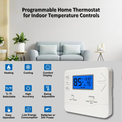 Programmable Thermostat for Home,Conventional Single-Stage Systems,5-1-1 Day Programmable Digital Energy-Saving Thermostat,up to 1 Heat/1 Cool Compatible with Gas System,Blue Backlight