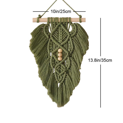 Jditngp Hand Woven Leaf Wall Hanging,Leaf Tapestry Macrame Wall Hanging,Nordic Room Wall Art Feather Ornament,Boho Woven Tapestry Boho Home Decor for Living Room Bedroom or Entryway Wall Art (Green)