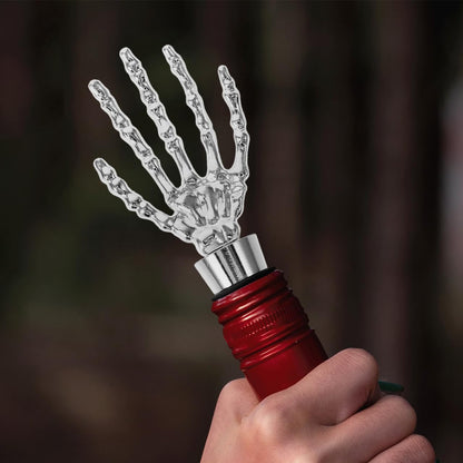 Garneck 2pcs Halloween Wine Bottle Stopper Silver Skeleton Hand Shaped Decorative Bottle Plug Alloy Skeleton Hand Stopper for Wine Beverage Halloween Party Favors