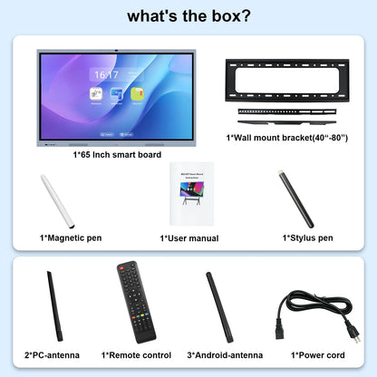 OmninexHub 65" Smart Board, Interactive Whiteboard, 4K UHD Touch Screen Digital Board, Digital Electronic Smartboard with Dual System, for Classroom,Office & Conference Rooms (Wall Mount Included)