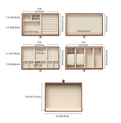 Homruilink Black Walnut Wooden Jewelry Box for Women 4 Layer with Glass Lid and Pull-out Necklace Storage Layer Watch Necklace Ring Earring Storage, Fathers Day Gift