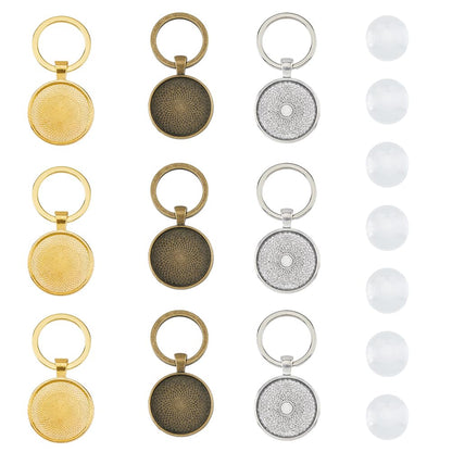 DICOSMETIC 18 Sets 3 Colors Keychain Pendant Tray Alloy Blanks Cabochon Settings and Glass Cabochons DIY Blank Dome Keychain Making Kit for Photo Resin Personalized Crafting