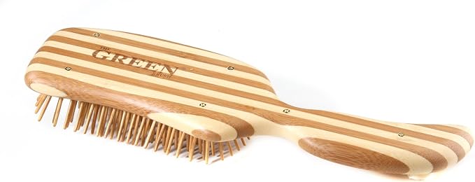Bass Brushes | The Green Brush | Style & Detangle Pet Brush | 100% Bamboo Pin | Pure Bamboo Handle | Semi S Style | Striped Finish | Model 19P