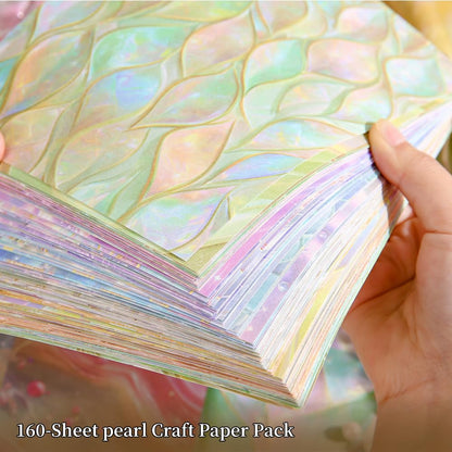 icceemee 160 Sheets of Pearlescent Scrapbook Paper, journaling Scrapbook Supplies Craft Collage Paper Set, Junk Journal Bullet Journal Poster Room Decor for Card Making Decorative Gifts