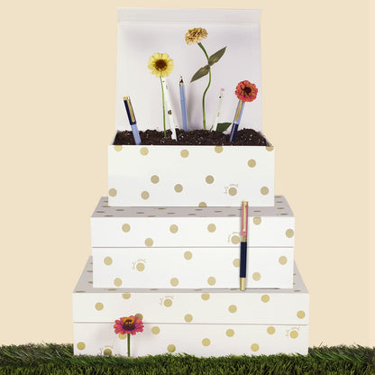 kate spade new york Decorative Storage Boxes with Lids, 3 Pack Sturdy Organizer Storage Bins, Includes Small Medium Large Pink Nesting Boxes with Magnetic Closure, Gold Dot with Script