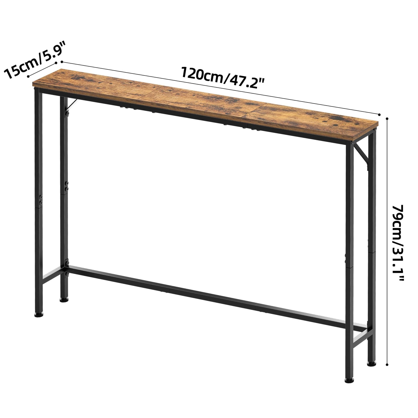 Vantimo 47.2" Console Table, Narrow Entryway Table, Skinny Sofa Table, Behind CouchTable, Long Skinny Table, DisplayTable for Entryway, Living Room, Foyer, Corridor, Office, Rustic Brown