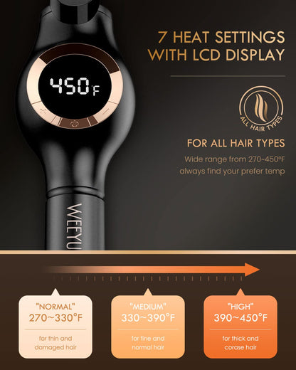 Large Curling Iron 2 Inch, Ceramic Long Barrel Hair Curling Wand, Hair Styling Tool, Dual Voltage, LCD Display, Black