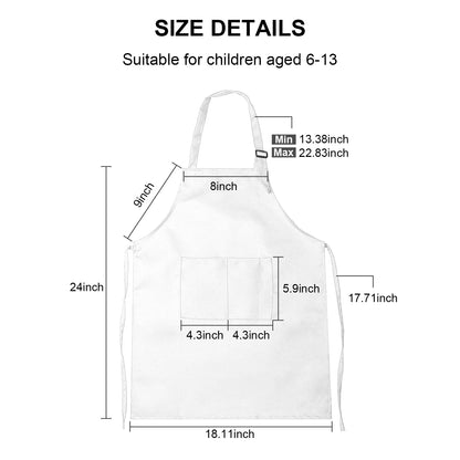 IMERAGO 15 PCS Kids Aprons with Pockets Adjustable Chef Painting Aprons Bulk for Girls Boys Aged 6-13 Cooking Baking Crafting White