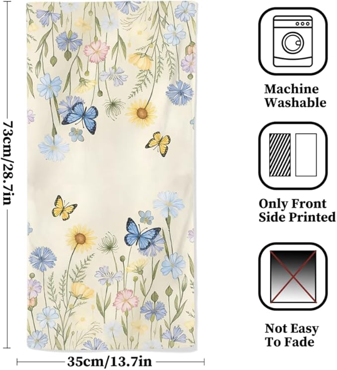 Watercolor Floral Hand Towels, 2 Packs 28.7X 13.7 Inch Spring Summer Bathroom