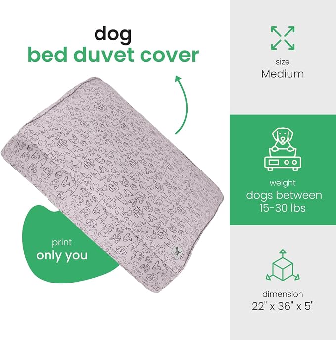 Molly Mutt Only You Dog Bed Duvet Cover, 100% Cotton Canvas Cover for Dog, Puppy, or Cat Bed, Durable, Washable, and Free of Harmful Chemicals, Medium/Large, 27"x36"x5"