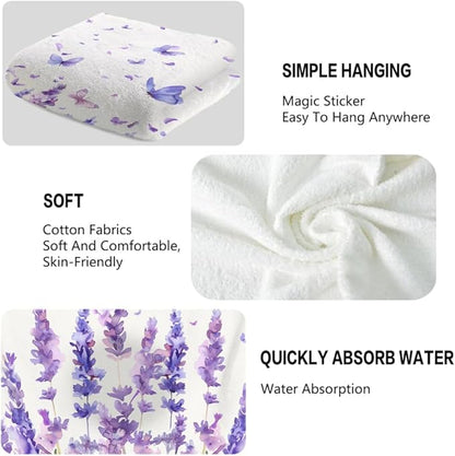 Lavender Hand Towels Set of 2 Lightweight Breathable Purple Floral Bath Towels