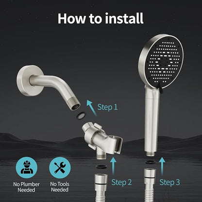 SR SUN RISE NSF Certified Filtered Shower Head with Handheld for Hard Water to Remove Chlorine High Pressure 9-Spray Setting (with Power Wash) Anti-Clog Nozzles(1Filter, Brushed Nickel)