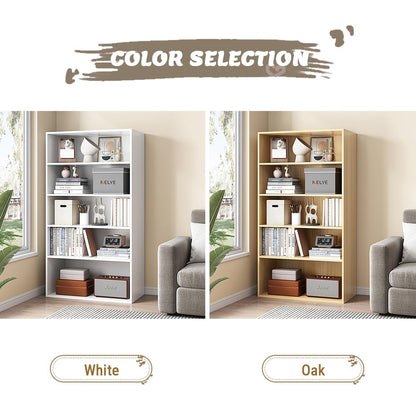 NELYE Basic Open Shelf Bookcase - 5-Tier Wooden Cube Storage Shelves Split Bookshelf, White