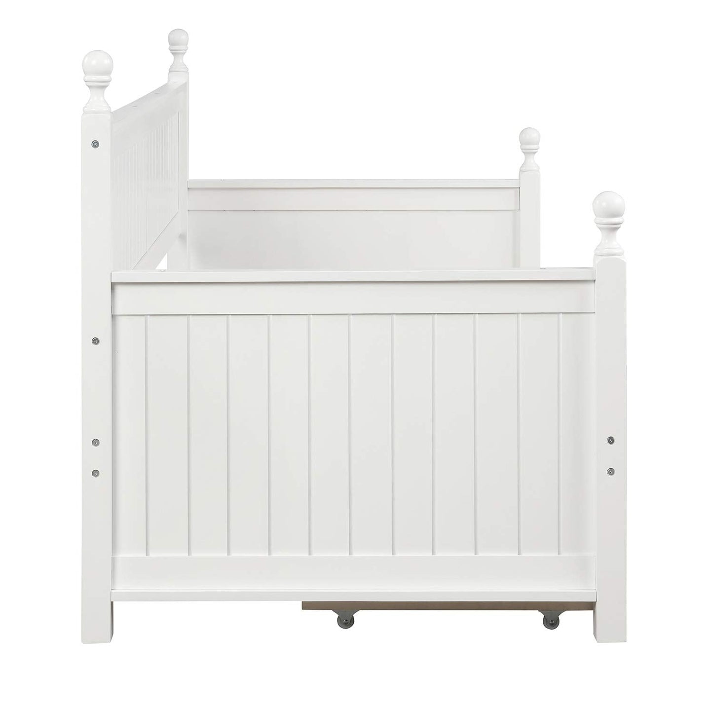 Ball & Cast Twin Size Daybed with Two Storage Drawers, Wooden Day Bed Frame with Slatted Backrest and Armrest, Mordern Sofa Bed with Clean Lines, No Box Spring Needed,White