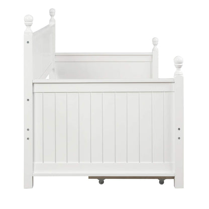 Ball & Cast Twin Size Daybed with Two Storage Drawers, Wooden Day Bed Frame with Slatted Backrest and Armrest, Mordern Sofa Bed with Clean Lines, No Box Spring Needed,White