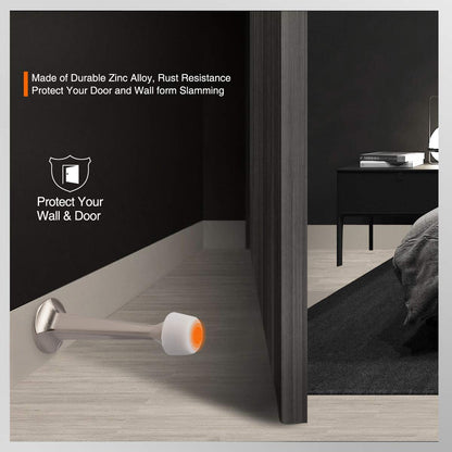 KOVOSCH 2 Pack Solid Rigid Door Stops - Heavy Duty Door Stoppers Wall Protector with Soft Rubber Tips, Satin Nickel