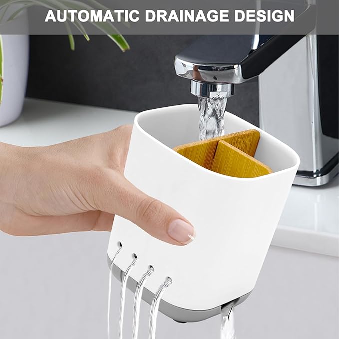 Toothbrush Holder with Bamboo Divider, Detachable