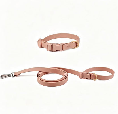 Ovale Waterproof PVC Dog Collar&Leash Set,Leash with Buckle.(S, Pink) | Durable PVC Material Easy to Clean, Multi Ways to Wear Hand/Waist/Shoulder