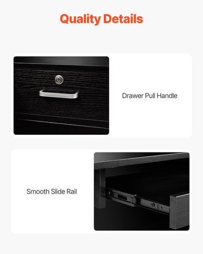 VEVOR Reception Desk, 55Inch L-Shaped Front Counter Table, Office Reception Counter with Drawer Keyboard Tray and Storage Cabinet, for Checkout, Lobby, Beauty Salon & Office, Black