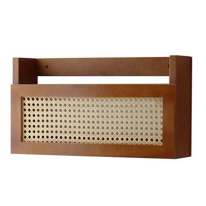 FRIADE Wall Wood Magazine Rack with PE Rattan Grid,Size 17.3" x 4" x 9.4",File Holder For Entryway, Living Room, Waiting Room, Kids’ room,Office（Brown）