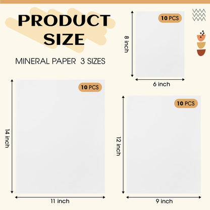 Maitys 30 Sheets Mineral Stone Paper, 3 Sizes (6x8, 9x12, 11x14 Inch), Durable Waterproof Paper for Alcohol Ink, Watercolor, Sketching, and Mixed Media Art