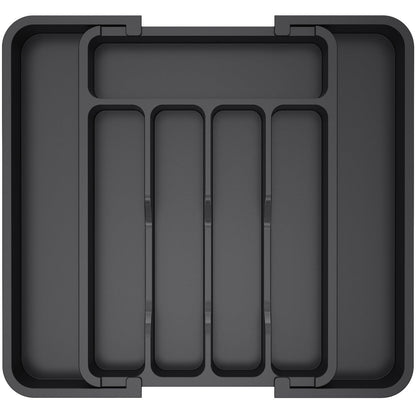 Lifewit Silverware Drawer Organizer, Expandable Utensil Tray for Kitchen, BPA Free Flatware and Cutlery Holder, Adjustable Plastic Storage for Spoons Forks Knives, 8.5"-14.1" x 12.1", Black