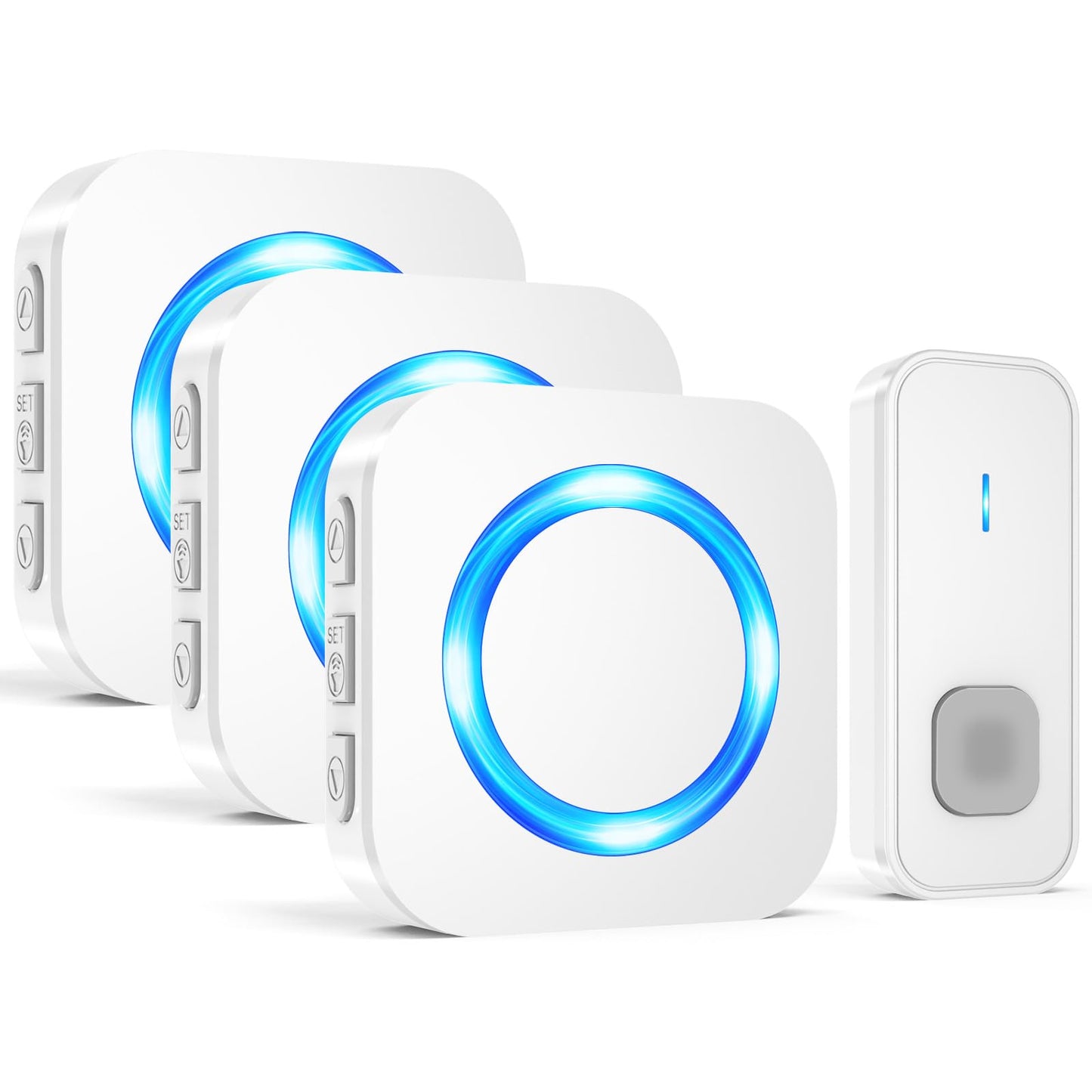 Doorbell Waterproof Wireless Doorbell Easy Install at 1,300ft Long Range Loud Enough with 55 Chimes 5 Volume Levels LED Flash Door Bell for Home Classroom Apartment,2 Push Buttons 3 Receivers,White