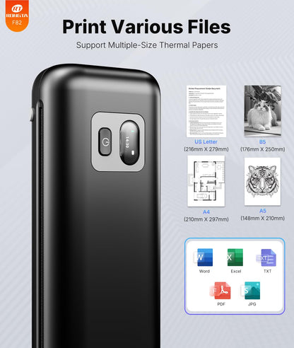 Rongta Portable Printer Wireless for Travel, Thermal Inkless Printers for 8.5"*11" US Letter, Compatible with Android iOS Smartphone, Mac Windows Laptop (Black, 1 Printer + 1 Roll Thermal Paper)