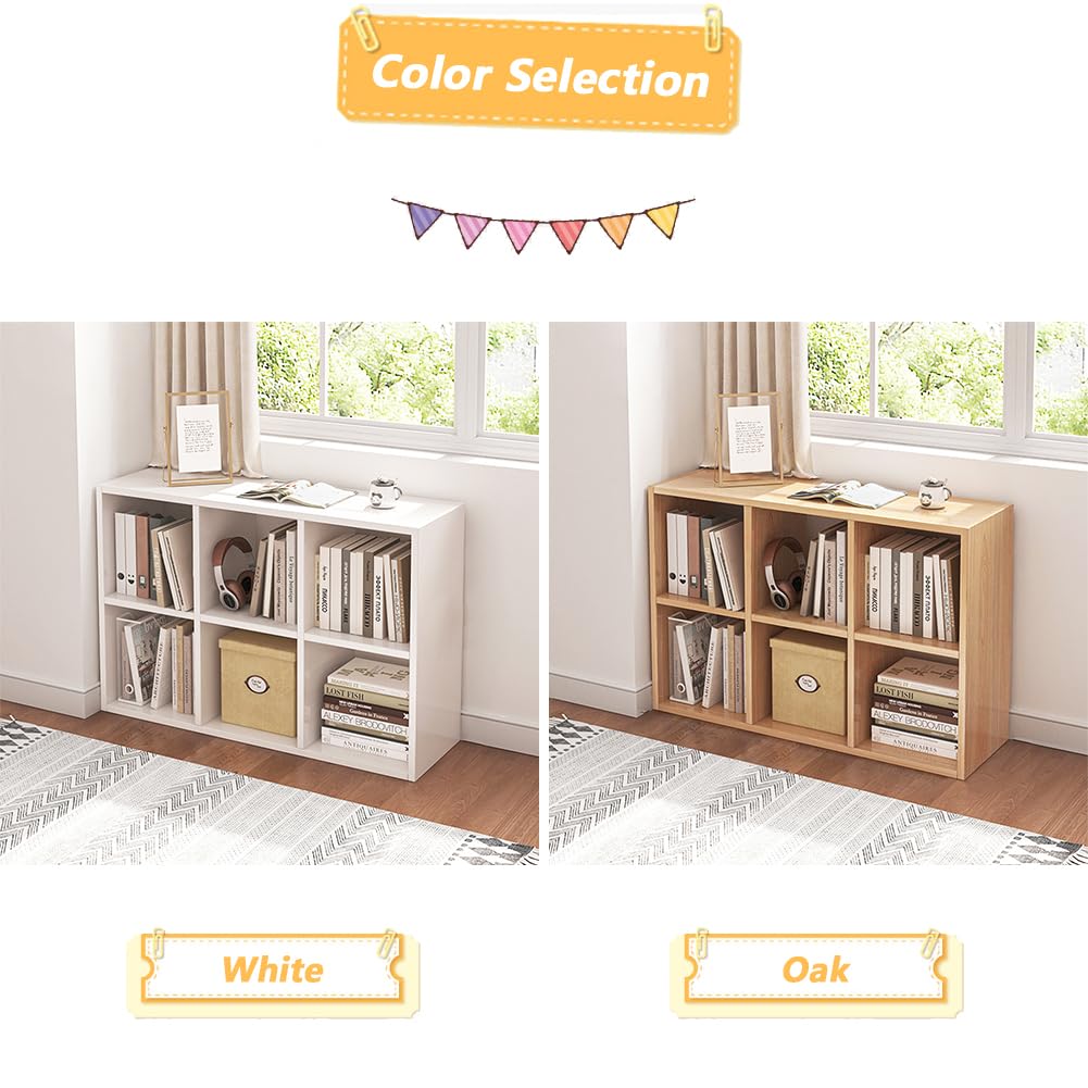 NELYE 6 Cube Organizer Bookcase - Fabric Storage Bins Container, Open Shelf Simple Compartments Bookshelf, Oak