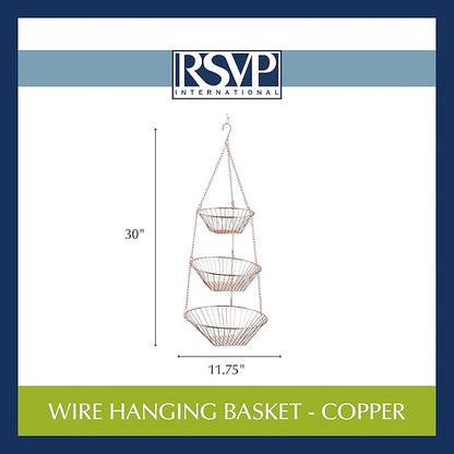 RSVP International Hanging Storage Collection 3-Tier Baskets, Copper Wire