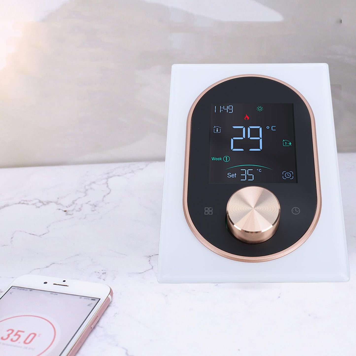 Smart Color Programmable Touchscreen Thermostat High Efficiency Remote Access with LCD Display, Energy Efficient Temperature Control for Home, Office & Shops, AC 95-240V Compatible