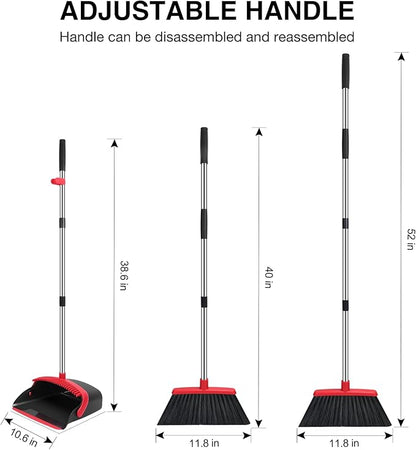 NACENA Broom and Dustpan Set, 52-in Long Adjustable Handle Broom Dustpan Combo