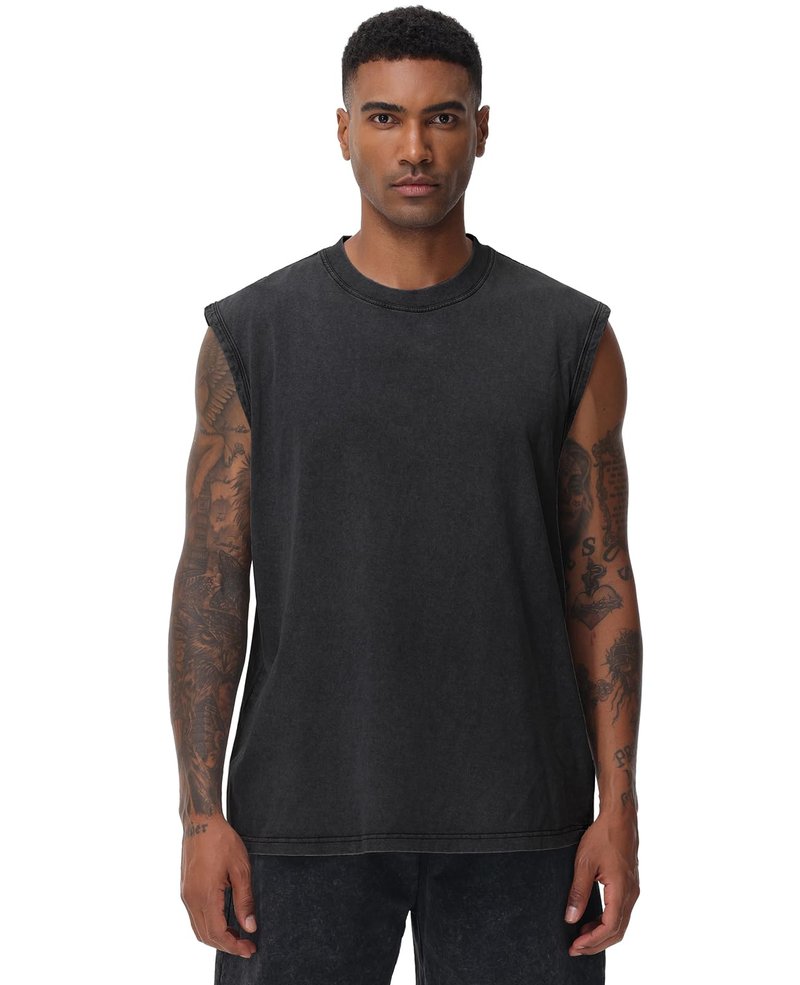 SnowElve 3 Pack Mens Workout Tank Tops Sleeveless Tee Shirts Men Muscle Shirt Gym Acid Wash T Shirts Running Beach Loose Fit Tee(CFGYBK,M)