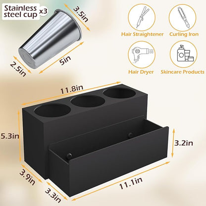 Hair Tool Organizer, Removable Blow Dryer Holder for Bathroom, Hot Tools Organizer For Hair Dryer, Blow Dryer, Curling Iron, Hair Straightener, Bathroom Countertop Organizer, Matte Black