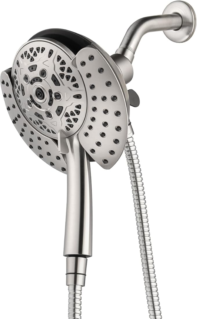 INAVAMZ Shower Head with Handheld High Pressure: Hand Held Shower Head & Rain Shower Head 2-IN-1 Shower Head with 59" Rotatable Stainless Steel Hose, Shower Trim Systems, Nickel 1.8 GPM 15391