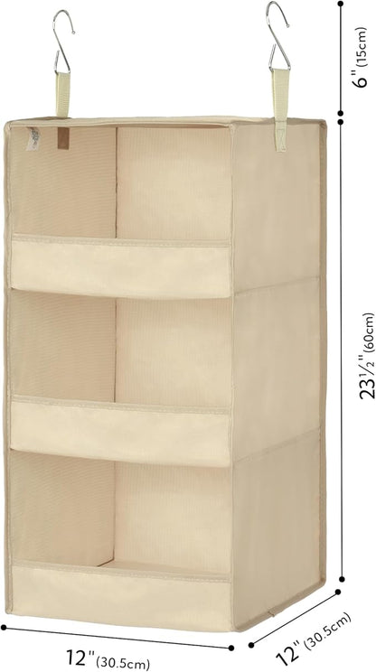 GRANNY SAYS 3-Shelf Hanging Closet Organizer, Khaki Closet Storage Hanging