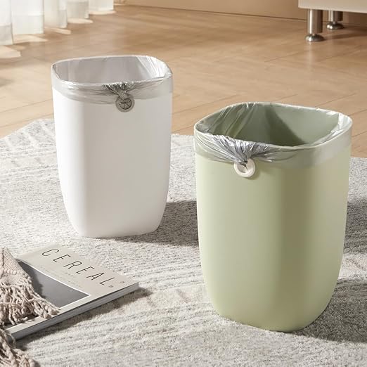 Bathroom Trash Can, Plastic Rectangular Garbage Can with Trash Liner Holder for Bedroom, Living Room, Small Indoor Waste Basket, 7L, White