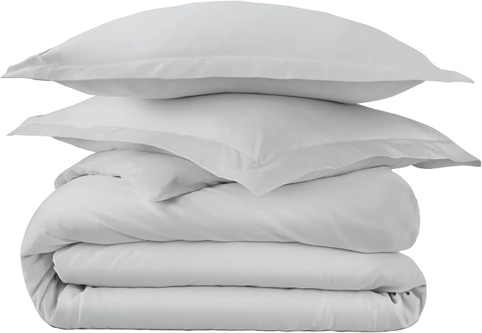 100% Organic Cotton Duvet Cover Queen Size - Naturally Soft Lightweight & Cooling Duvet Cover Set with Decorative Shams - Premium GOTS Certified 300 Thread Count Sateen Weave (Shore, Queen)